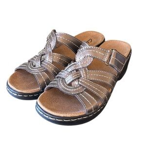 Clarks Lexi Dill Bronze Metallic‎ Leather Slip On Sandal Size 7